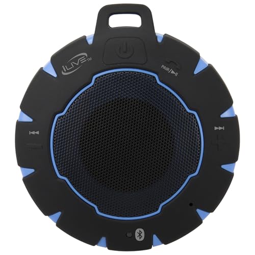 iLive Electronics Waterproof Wireless Speaker, Includes Detachable Carabiner Clip and Micro-USB to USB Cable, Black/Blue (iSBW157BU)