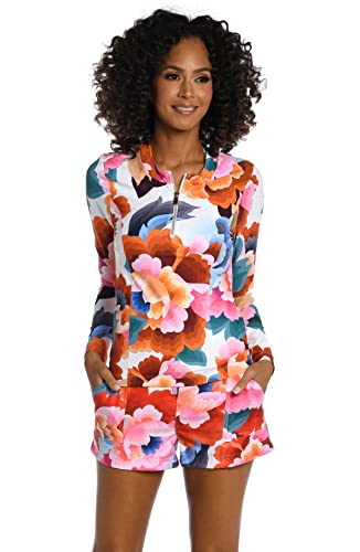 La Blanca Womens Long Sleeve Rashguard Swim Top Rash Guard Shirt, Multi//Floral Rhythm, Medium Us #TOP2