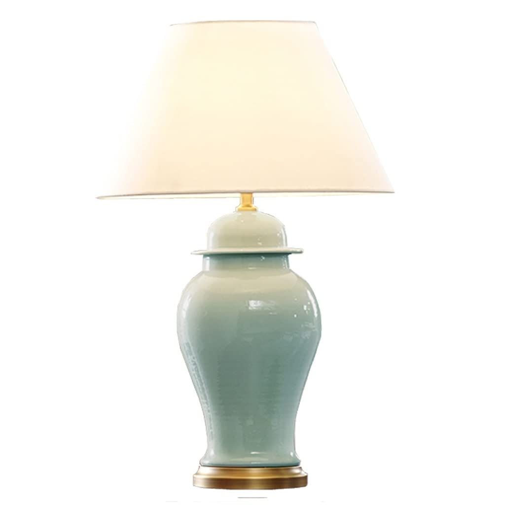 asdchZen All Copper Chinese Ceramic Table Lamp,Classical Minimalist Home Decorative Desk Lamp For Bedroom, Living Room Bedside Lamp
