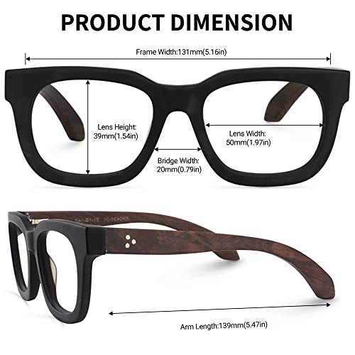 Zeelool Retro Thick Rectangle Wood Arm Eyeglasses Frame For Men Non-Prescription Clear Lens Sam Fp0432 #TOP5