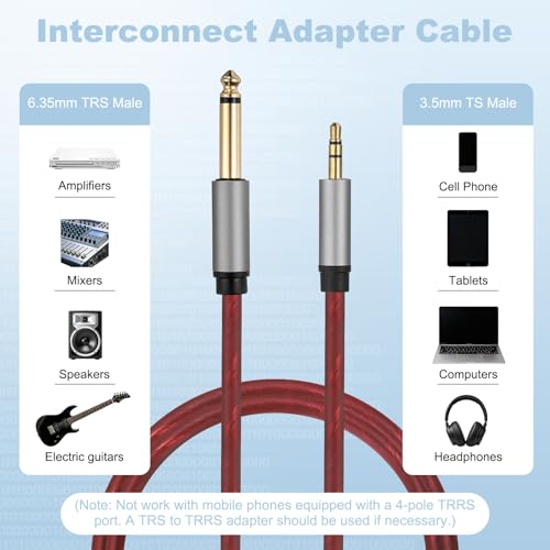 Cable de audio TS a TRS de 6,35 mm a 3,5 mm para conectar laptop y altavoz 5