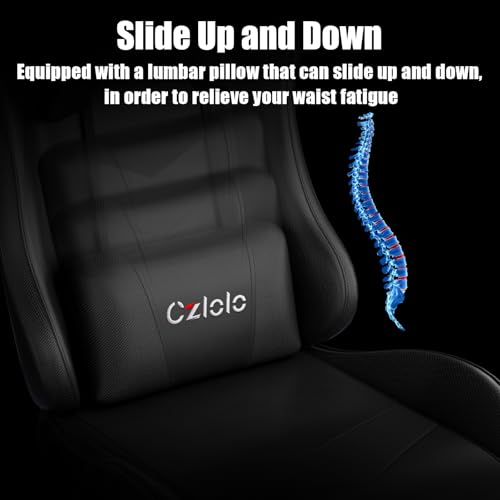 Image of Czlolo Gaming Chair, Ergonomic Office Computer Chair with Footrest and Lumbar Support Massager High Back Video Gamer Chair, Wide&Thick Cushion, 90-135 Recline, Adjustable Height, Carbon Black