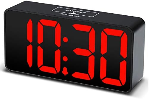 DreamSky Compact Digital Alarm Clock with USB Port for Charging, 0-100% Brightness Dimmer, Red Bold Digit Display, 12/24Hr, Snooze, Adjustable Alarm Volume, Small Desk Bedroom Bedside Clocks.