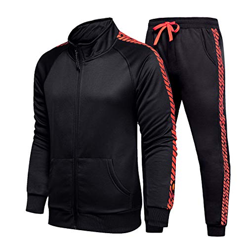 MANTORS Men's Casual Tracksuit Full Zip Athletic 2 Piece Jogging Sweat Suits Black-L