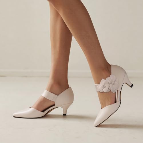 Womens Low Kitten Heels Closed Pointed Toe Slip on Pumps Ankle Strap Heels Sexy Elegant Bridal Party Dressy Shoes4