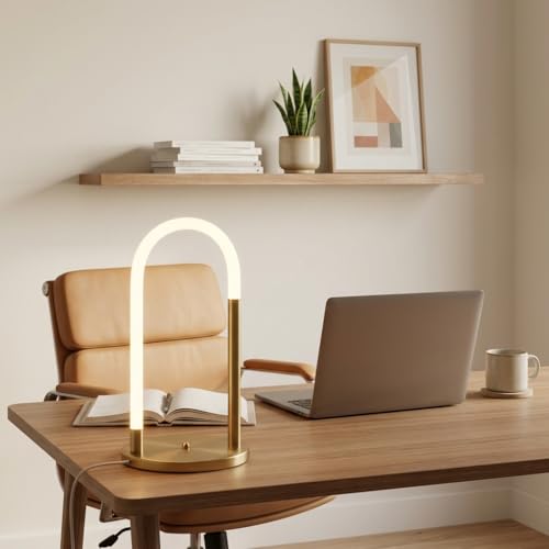 Image of Table Lamp 3-Color CCT (Warm + Natural + Cold White) LED Arch Metal & Glass Tube Stand Light for Living Room Bedroom Home Decor