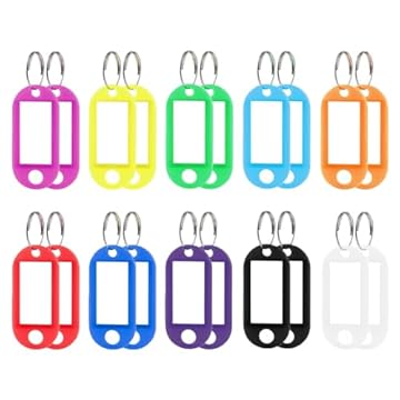 BAVALIN 20 Pezzi Etichetta con Anelli Portachiavi - 10 Colori Targhette Portachiavi Plastica Scrivibile ID Tag Etichette Per Chiavi, Animali Domestici, Bagagli