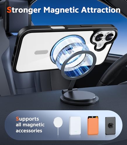 Image of FNTCASE for iPhone 16 Plus Case: Clear Magnetic Phone Cases with Screen Protector Compatible with Magsafe Slim Anti Yellowing Rugged Shockproof Protective Transparent Cell Phone Cover (B-Black)