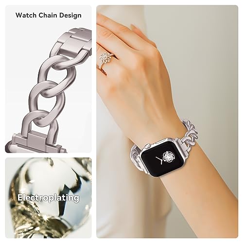 Image of Musk-MSKR Watch Bands for Women Compatible with Apple Watch Band 38mm 40mm 41mm 42mm 44mm 45mm 46mm 49mm Adjustable Metal Band Cowboy Steel Chain Bracelet for iWatch Series 1 /2 /3 /4 /5 /6 /7 /8 /9 /10 /11 /SE
