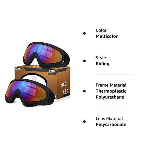 Oxg 2 Pairs Motorcycle Goggles Fit Helmet, Atv Ski Goggles Anti-Uv Dustproof Windproof Dirt Bike Goggles Snowboard Goggles For Youth Men Women (Multicolor Lens) #TOP7