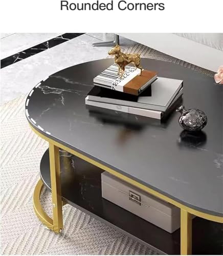 Image of NEST NATURE HAVEN Coffee Table for Office, Dining, Tea Room, Center Table for Living Room, Contemporary Simple Coffee Cocktail Table with Black Desktop and Gold Metal Frame