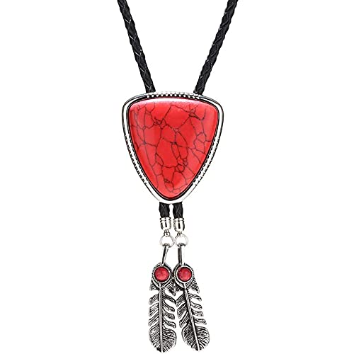 Starbrilliant Vintage Triangle Stone Bolo Men|Women Tie With Silver Bolo Necktie Headband Feather Pendant (Feather-04, One Size) #TOP1
