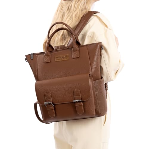 Image of Montana West Wrangler Womens Convertible Backpack Purse Anti-Theft Brown Backpack with Adjustable Crossbody Shoulder Strap for Work Travel WG175-9110BR