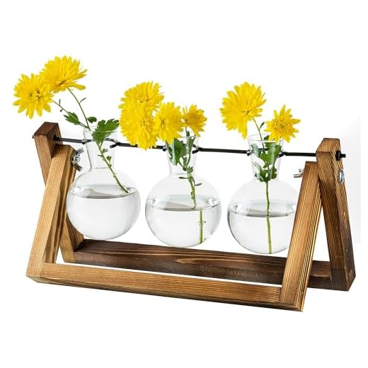 Vermehrungsstation Für Pflanzen Upgrade Zwiebel Vase Pflanzer Mit Holzständer Glas Blumentopf Innen Für Tischdekoration Vintage Home Office Zubehör, 3 Zwiebeln