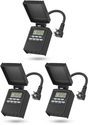 Image of BN-LINK 7 Day Outdoor Heavy Duty Digital Programmable Timer, Outdoor Timer Outlet Waterproof, 2 Grounded Electrical Outlets for Christmas Lights, 15A 1 /2HP,ETL Listed (Pack of 3)
