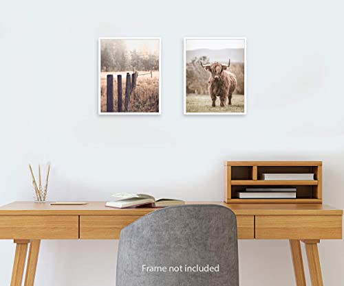 Ruiyan Farmhouse Landscape Wall Art, Highland Cow Decorations, Western Country Photography Canvas Art Prints For Living Room Bedroom Decor, Fall Forest Nature Prints, Set Of 4(8''X10'', Unframed) #TOP4