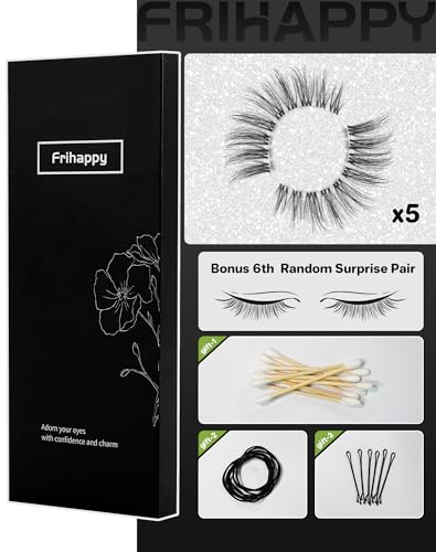 Lashes Eyelashes Lashes Wispy False Eyelashes Natural Eyelashes Mink Lashes 5 Pairs Frihappy Lashes DW1, with a pair of Half Lashes as Gift