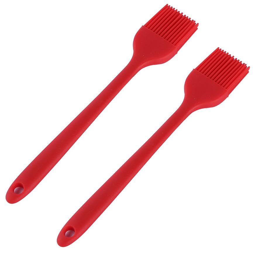 RubikSilicone Basting Pastry Brush, 2pcs Heat Resistant Food Cooking Brushes for Oil Sauce Butter Marinades BBQ Grill Kitchen Baking, Baster Brushes Baste Pastries Cakes Meat Desserts - Red