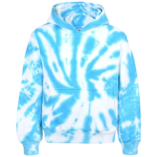 Sweat-shirt uni tie dye bleu pull capuche enfants filles garçons