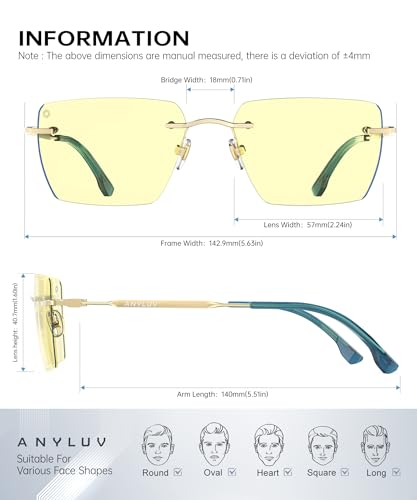Image of ANYLUV Rimless Blue Light Glasses for Women /Men, Fashion Lightweight Blue Light Blocking Glasses with Stylish Metal Temples