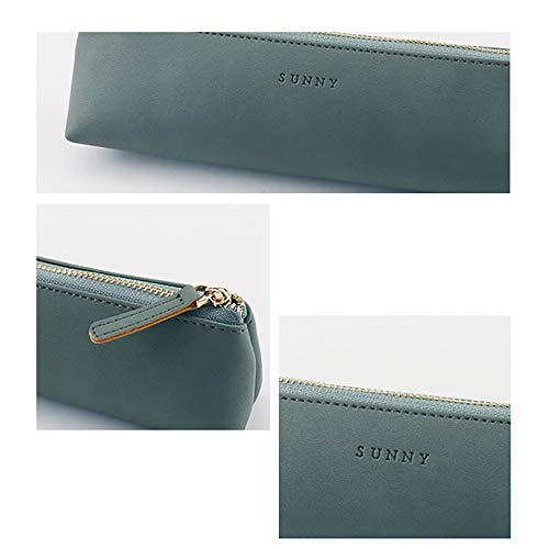 Doraking Pen Case Cosmetic Makeup Bag, Stationery Pouch Pu Leather Small Pencil Pouch Students Zipper Bag For Pens, Pencils, Markers (Dark Green) #TOP2
