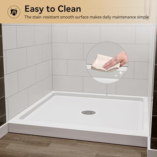 Image of HOROW Shower Base 36 inch x 36 inch, Square Single Threshold Shower Pan for Bathroom, Non-Slip Texture, White Acrylic Shower Base Pan with Stainless Steel Chrome Drain, Center Drain Location