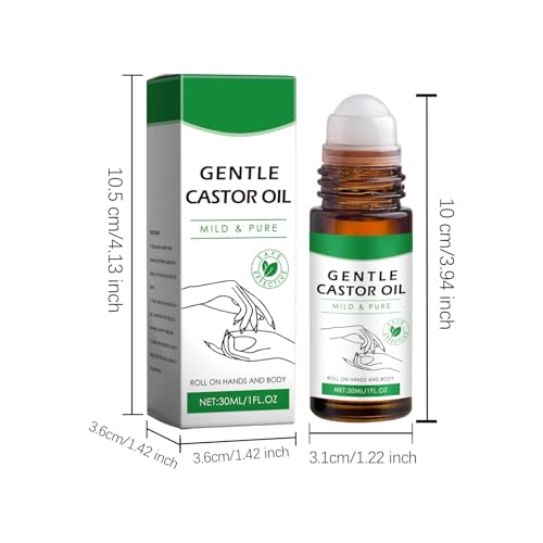 RizinusöL Bio 30ml, Roller Ball Rizinusöl Kaltgepresst Bio, NatüRlich Rizinus öl für SchließT Feuchtigkeit, Organic Castor Oil für Körper, Haare, Nägel, Wimpern, Augenbrauen, Vegan (1P, 30ML)
