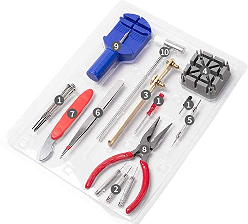 Kit de Reparación de Relojes, kiccoly 16 pcs Herramientas de Reparación Profesional para Barra de Resorte, kit de Herramientas de Reemplazo de la Batería del Relojo, Varios Accesorios,etc. (16 piezas)