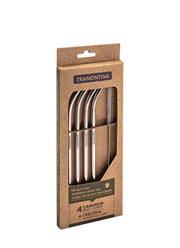Jogo De Canudos Tramontina Aço Inox 4 Peças E Escova Para Limpeza Tramontina Inox Jg.4 Canudos Aco I