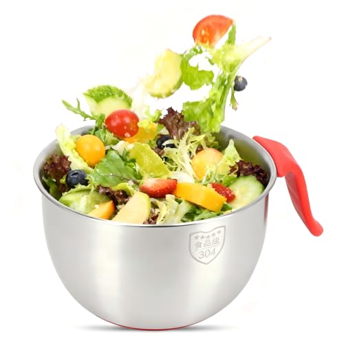 Tissting Ciotole per Mescolare,Ciotola in Acciaio Inossidabile con Manico Antiscivolo,Ciotole a Incastro per Riporre Salvaspazio,Ciotola Versatile per Cucina,Cottura o Preparazione(3600ML)