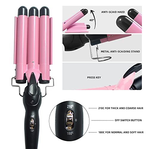 Foto von Lockenstab 3 Fässer , Welleneisen für haare, 25mm lockenstab mit Einstellbarer Temperatur Keramikbeschichtung, Professionelle Styling-Tool Für Langes/Kurzes Haar Lockenstab