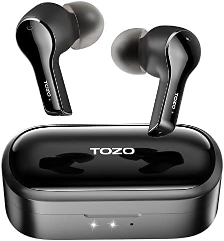 TOZO T9 True Wireless Earbuds Environmental Noise Cancellation 4 Mic Call Noise Cancelling Headphones Deep Bass Bluetooth 5.3 Light Weight Wireless Charging Case IPX7 Waterproof Headset Black