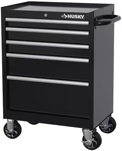 27 in. 5-Drawer Rolling Tool Cabinet, Gloss Black, Welded Steel, Soft-Close Slides, 8,586 cu. in. Storage