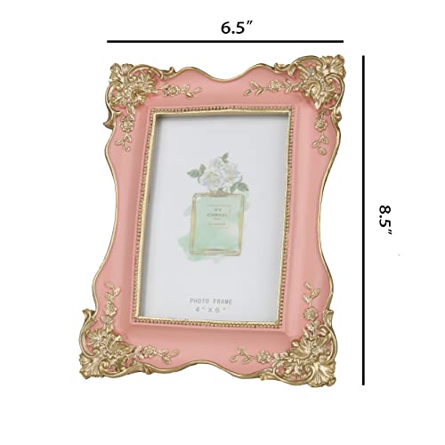 Kaolituis Vintage Picture Frame 4X6 With Gold Trim Antique Tabletop Wall Hanging Photo Frame With Glass Front For Home Decor,Gift Ideas (Pink) #TOP3