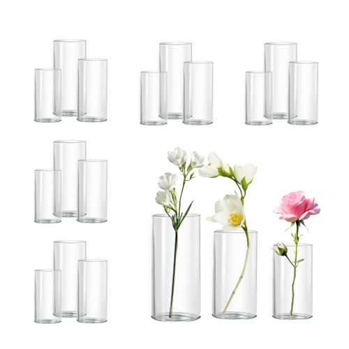 Glass Vase Cylindrical Vase for Desk Decoration, Flower Vase Candle Glass Bottle Pebble Bottle Can Be Used for Party Wedding Banquet Decoration (18, 10+12+15cm)