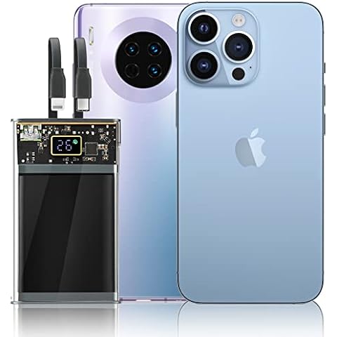 HUOTO Portable Charger,10000mAh See-Through Design Power Bank Battery with Built in Cable,22.5W PD Fast Charging Travel Battery Pack 2 Output Portable Charger for iPhone 14/14 Pro/Samsung,and More Cover