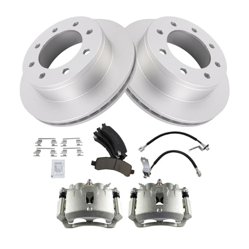 Image of TRQ Rear Brake Pad & Rotor Kit Ceramic Premium G-Coated Compatible with 2003-2013 Chevrolet Express 3500 2003-2012 GMC Savana 3500
