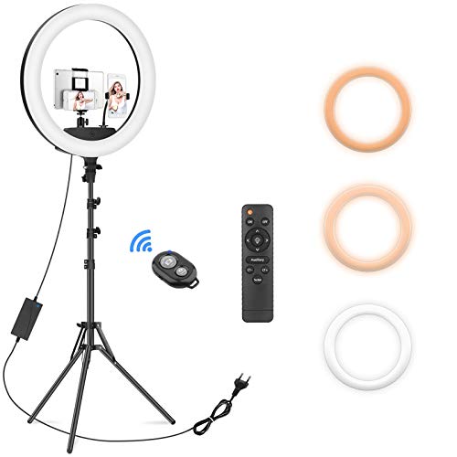 PEYOU LED Ringlicht mit Stativ, 22''/54 cm Ringleuchte mit Litchstativ, Tablet-Clip, Handyhalter, 76W 3200-5500K 3-farbi Dimmbares LED Ringlicht, für Make-up, YouTube Video Aufnahmen