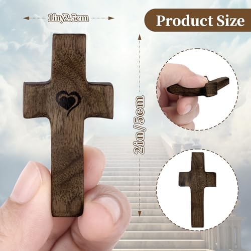 MUFEIRUO Cross My Heart Wooded Cross,3 Pieces Mini Handheld Cross,Relieve Anxiety Comfort Cross for Prayer,Encouragement Gift Perfect Baptism or First Communion Gift for Boys and Girls, black — 사진 5