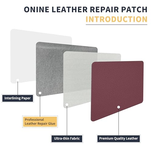 Image of ONine Leather Repair Patch,Leather Repair Tape, 12 x 48 inches Leather Repair Patch for Furniture,Vinyl Repair kit,Leather Couch Patch,for Sofas,Furniture,car Seats,Chairs(Wine red-Litchi Grain)