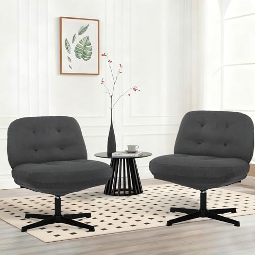 COLAMY Sessel Wohnzimmer 2er Set, 360° Drehbarer Loungesessel mit Entspannung, Relaxsessel Gepolsterter Sofasessel mit Metallbeinen für Schlafzimmer, Polsterstuhl Akzentsessel für Heimbüro,DunkelGrau