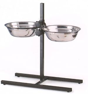 Adjustable 5-Quart Double Wrought Iron Chew Free Stainless Steel Dog Cat Pet Diner Food Water Bowls