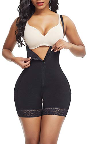 FeelinGirlWomen Body Shaper Bodysuit Fajas Colombianas Zipper Open Bust Tummy Control Shapewear Black L