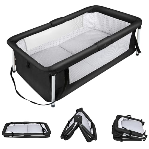 OHMG Lit de Voyage Bébé Pliable Berceau d'Appoint avec Moustiquaire,Matelas & Jouet Lit Bébé...