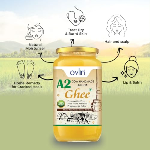 Image of Ovlin PROFESSIONAL 100% A2 Gir Cow Ghee | Vedic Bilona Method | Grassfed | Cultured | Premium & Traditional Ghee 1000 ml Glass Bottle