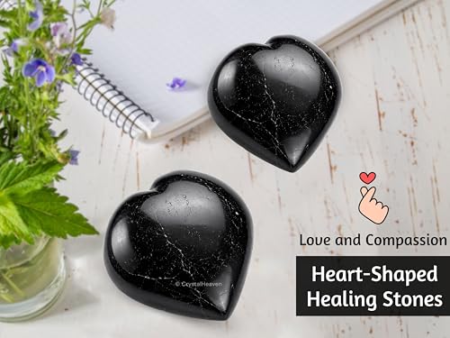 Image of Crystal Heaven Natural Black Tourmaline Crystal Heart Palm Pebbles Stones For Anxiety Stress Relief Massage - Aaa Grade Original Healing Gemstone Agate Heart Palm Stone For Yoga Meditation Spiritual