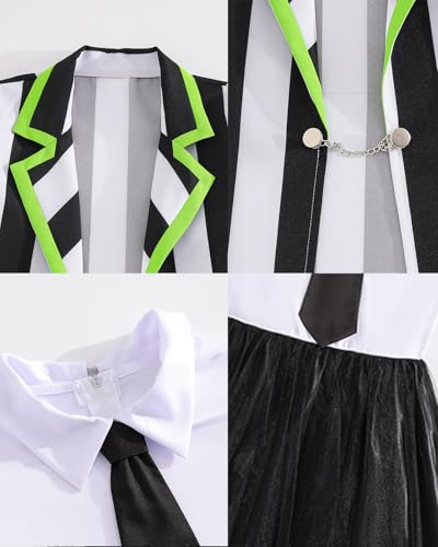 Trsenvrml Kids Halloween Costume For Girls Sleeveless Tutu Dress + Striped Coat + Tie + Black Socks Outfit For Halloween Party (Black, 10-12T) — photo 5