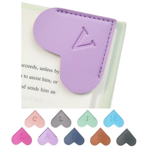 MOTEERLLU Personalized Leather Heart Bookmark with Initials