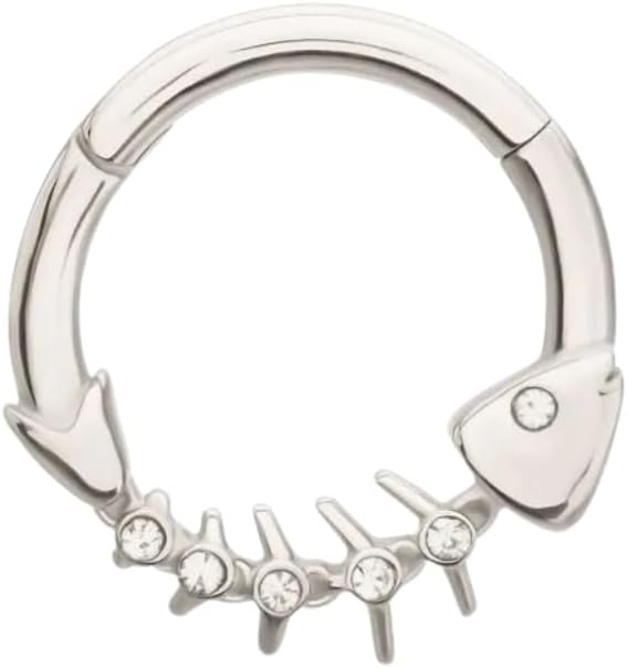 Pierced Owl 14-16GA 316L Stainless Steel CZ Crystal Lined Fishbone Hinged Segment Clicker Ring