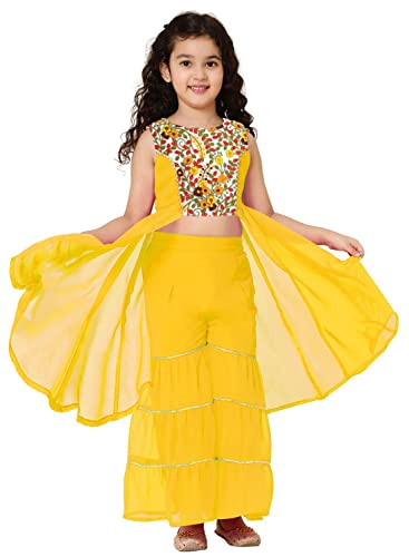 Image of A.T.U.N. (ALL THINGS UBER NICE) Girl's Polyester Embroiderey Sleeveless Kurta and Sharara Set | Traditional Ethnic Wear Clothing Set for Festival and Special Occasions